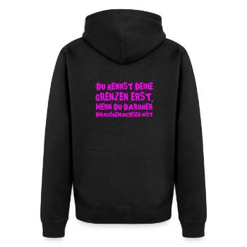 entwickel dich - Unisex Premium Bio Zip Hoodie - Schwarz - Hinten - Nico (187cm)