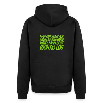 ich gebe nicht auf - Unisex Premium Bio Zip Hoodie - Schwarz - Hinten - Nico (187cm)