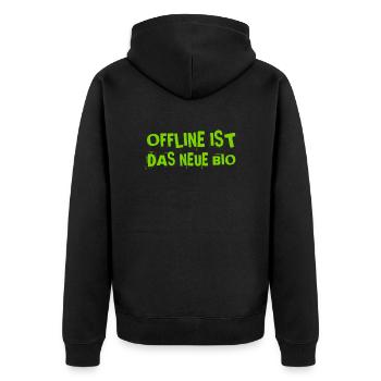 ich lebe offline - Unisex Premium Bio Zip Hoodie - Schwarz - Hinten - Nico (187cm)