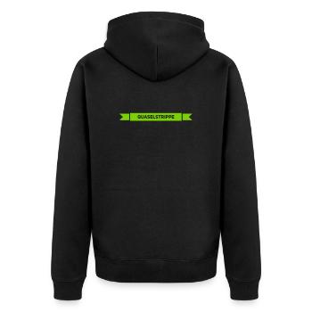 so sieht eine Quaselstrippe aus - Unisex Premium Bio Zip Hoodie - Schwarz - Hinten - Nico (187cm)