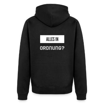 wie geht es dir? - Unisex Premium Bio Zip Hoodie - Schwarz - Hinten - Nico (187cm)