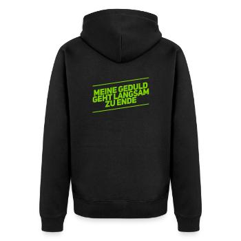 geduldig war gestern - Unisex Premium Bio Zip Hoodie - Schwarz - Hinten - Nico (187cm)