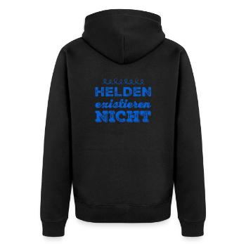 es gibt keine Helden - Unisex Premium Bio Zip Hoodie - Schwarz - Hinten - Nico (187cm)