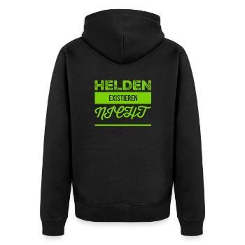 no heros - Unisex Premium Bio Zip Hoodie - Schwarz - Hinten - Nico (187cm)