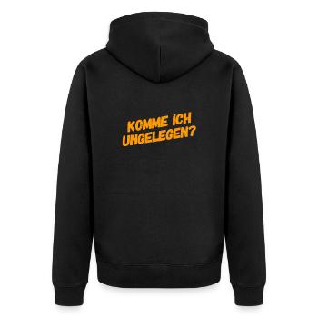 soll ich wieder gehen? - Unisex Premium Bio Zip Hoodie - Schwarz - Hinten - Nico (187cm)