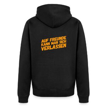 Freunde sind genial - Unisex Premium Bio Zip Hoodie - Schwarz - Hinten - Nico (187cm)