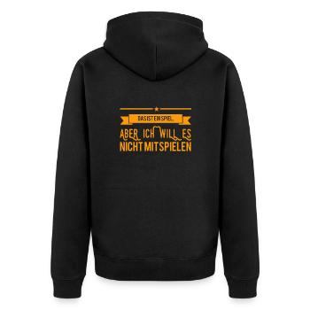 vor dir steht ein Spielverderber - Unisex Premium Bio Zip Hoodie - Schwarz - Hinten - Nico (187cm)