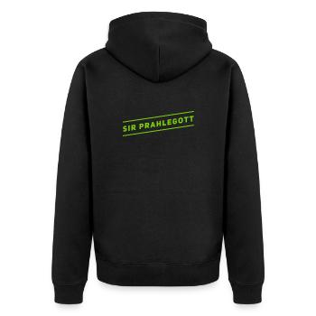 Sir Prahlegott - Unisex Premium Bio Zip Hoodie - Schwarz - Hinten - Nico (187cm)