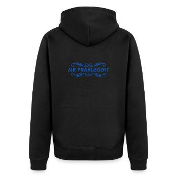 ich bin Sir Prahlegott - Unisex Premium Bio Zip Hoodie - Schwarz - Hinten - Nico (187cm)