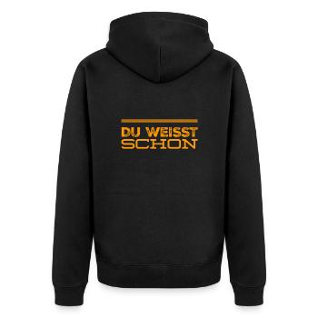 das ist dir doch klar - Unisex Premium Bio Zip Hoodie - Schwarz - Hinten - Nico (187cm)