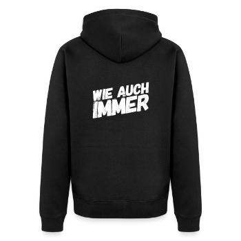 es ist egal - Unisex Premium Bio Zip Hoodie - Schwarz - Hinten - Nico (187cm)