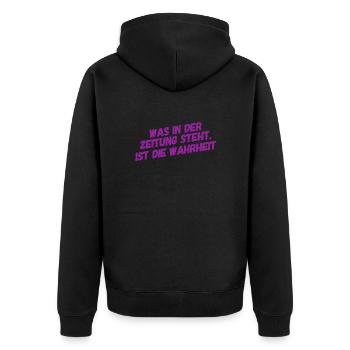 der Zeitung kann man vertrauen - Unisex Premium Bio Zip Hoodie - Schwarz - Hinten - Nico (187cm)