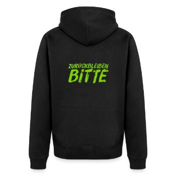 zurückbleiben bitte - Unisex Premium Bio Zip Hoodie - Schwarz - Hinten - Nico (187cm)