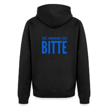 nicht Näherkommen - Unisex Premium Bio Zip Hoodie - Schwarz - Hinten - Nico (187cm)