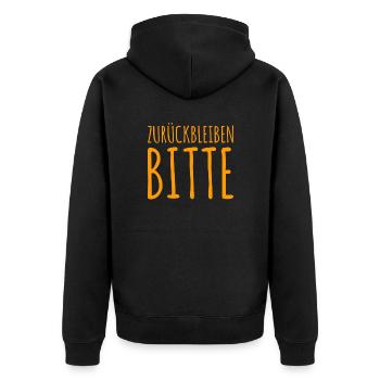 Vorsicht bei der Einfahrt - Unisex Premium Bio Zip Hoodie - Schwarz - Hinten - Nico (187cm)