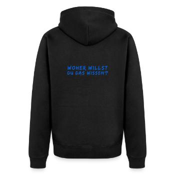 wie meinst du das - Unisex Premium Bio Zip Hoodie - Schwarz - Hinten - Nico (187cm)
