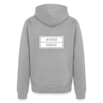 ich wurde hochgestuft - Unisex Premium Bio Zip Hoodie - Grau meliert - Hinten - Nico (187cm)