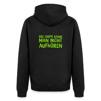 Chips gehen immer - Unisex Premium Bio Zip Hoodie - Schwarz - Hinten - Nico (187cm)