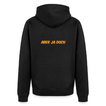 aber ja doch - Unisex Premium Bio Zip Hoodie - Schwarz - Hinten - Nico (187cm)