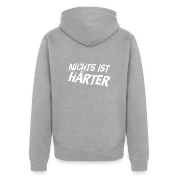 am härtesten - Unisex Premium Bio Zip Hoodie - Grau meliert - Hinten - Nico (187cm)