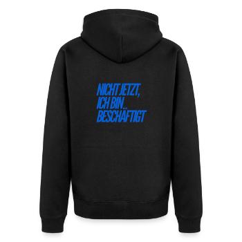 ich bin im Stress - Unisex Premium Bio Zip Hoodie - Schwarz - Hinten - Nico (187cm)
