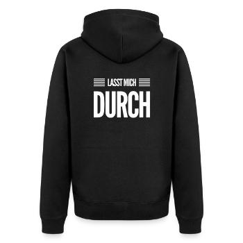 macht Platz - Unisex Premium Bio Zip Hoodie - Schwarz - Hinten - Nico (187cm)