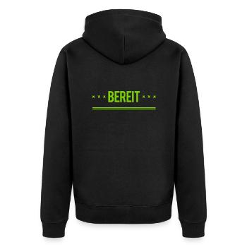 allzeit bereit - Unisex Premium Bio Zip Hoodie - Schwarz - Hinten - Nico (187cm)