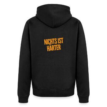 nichts ist härter - Unisex Premium Bio Zip Hoodie - Schwarz - Hinten - Nico (187cm)