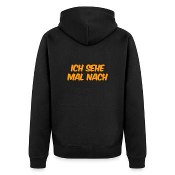 ich sehe mal nach - Unisex Premium Bio Zip Hoodie - Schwarz - Hinten - Nico (187cm)