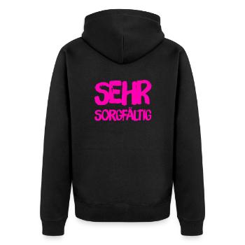 Sorgfalt ist mein Ding - Unisex Premium Bio Zip Hoodie - Schwarz - Hinten - Nico (187cm)