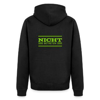 betreten ist nicht erlaubt - Unisex Premium Bio Zip Hoodie - Schwarz - Hinten - Nico (187cm)