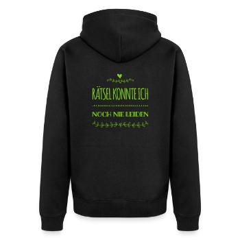 Rätsel konnte ich noch nie leiden - Unisex Premium Bio Zip Hoodie - Schwarz - Hinten - Nico (187cm)