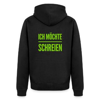 ich habe den Wunsch zu schreien - Unisex Premium Bio Zip Hoodie - Schwarz - Hinten - Nico (187cm)