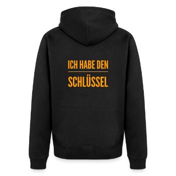 Schlüsselkind - Unisex Premium Bio Zip Hoodie - Schwarz - Hinten - Nico (187cm)