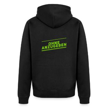 ich mag keine Angeber - Unisex Premium Bio Zip Hoodie - Schwarz - Hinten - Nico (187cm)