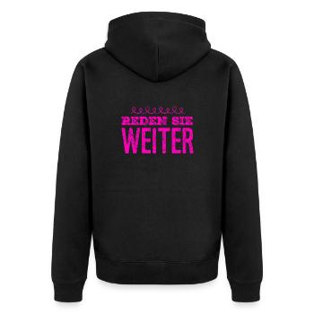 hören sie nicht auf zu sprechen - Unisex Premium Bio Zip Hoodie - Schwarz - Hinten - Nico (187cm)
