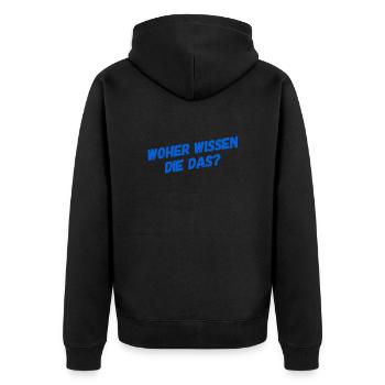 wie können die das wissen? - Unisex Premium Bio Zip Hoodie - Schwarz - Hinten - Nico (187cm)