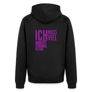 es wird viel Blödsinn erzählt - Unisex Premium Bio Zip Hoodie - Schwarz - Hinten - Nico (187cm)
