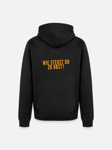 Was denkst du über Obst? - Unisex Premium Bio Zip Hoodie - Schwarz