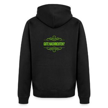 was gibt es neues? - Unisex Premium Bio Zip Hoodie - Schwarz - Hinten - Nico (187cm)