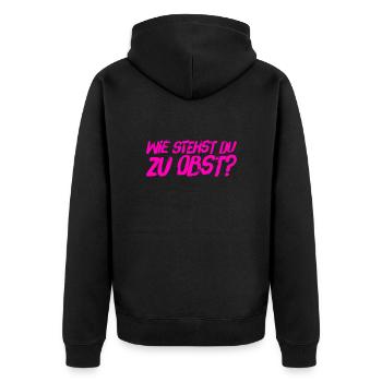 Wie ist deine Meinung zu Obst? - Unisex Premium Bio Zip Hoodie - Schwarz - Hinten - Nico (187cm)
