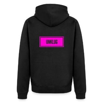 das war dumm - Unisex Premium Bio Zip Hoodie - Schwarz - Hinten - Nico (187cm)