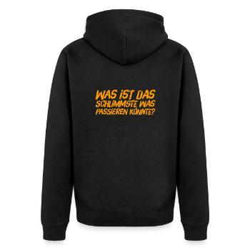so schlimm wird es nicht - Unisex Premium Bio Zip Hoodie - Schwarz - Hinten - Nico (187cm)