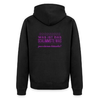 was ist das schlimmste? - Unisex Premium Bio Zip Hoodie - Schwarz - Hinten - Nico (187cm)