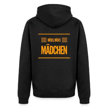 ich bin ein Böses Mädchen - Unisex Premium Bio Zip Hoodie - Schwarz - Hinten - Nico (187cm)