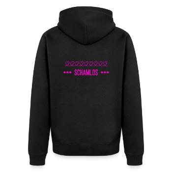 schamlos - Unisex Premium Bio Zip Hoodie - Schwarz - Hinten - Nico (187cm)