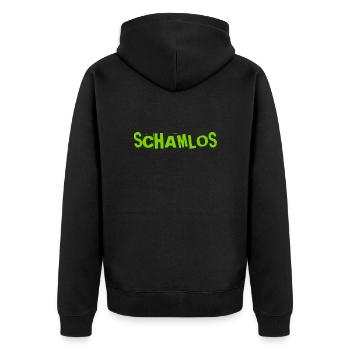 ich bin schamlos - Unisex Premium Bio Zip Hoodie - Schwarz - Hinten - Nico (187cm)