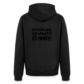ich bin vergesslich - Unisex Premium Bio Zip Hoodie - Schwarz - Hinten - Nico (187cm)