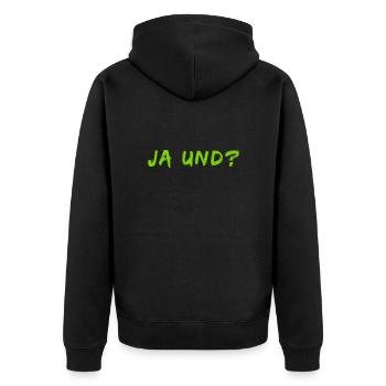 Ja und? - Unisex Premium Bio Zip Hoodie - Schwarz - Hinten - Nico (187cm)