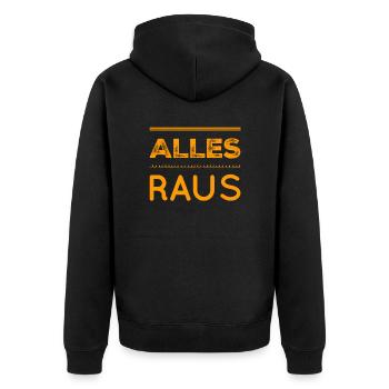 raus mit euch - Unisex Premium Bio Zip Hoodie - Schwarz - Hinten - Nico (187cm)